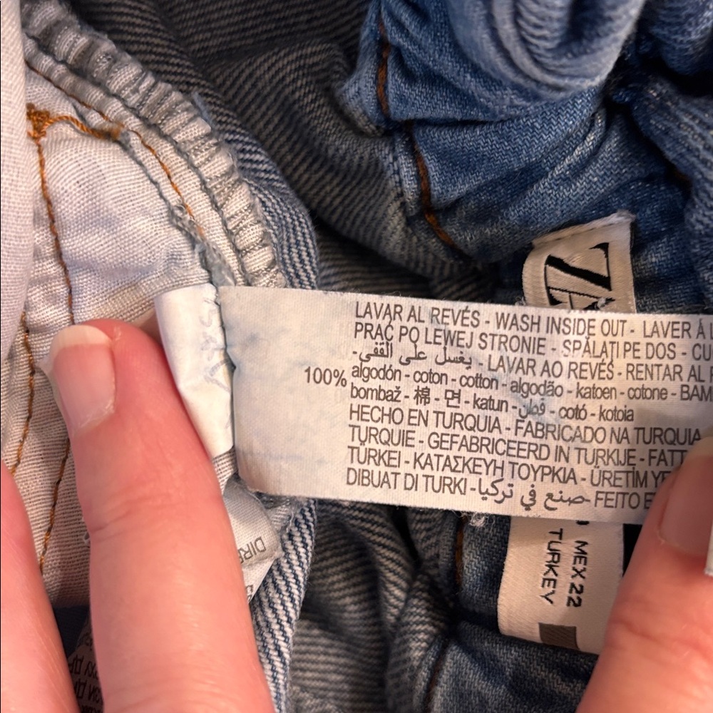 ZARA Baggy Paper Bag Waist High Rise Denim Blue Jeans Size 0 - Picture 10 of 10
